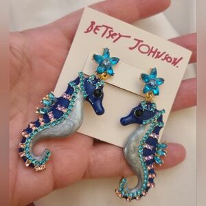 Large Jeweled Seahorse drop earrings sparkly  rhinestones 🌊 Party